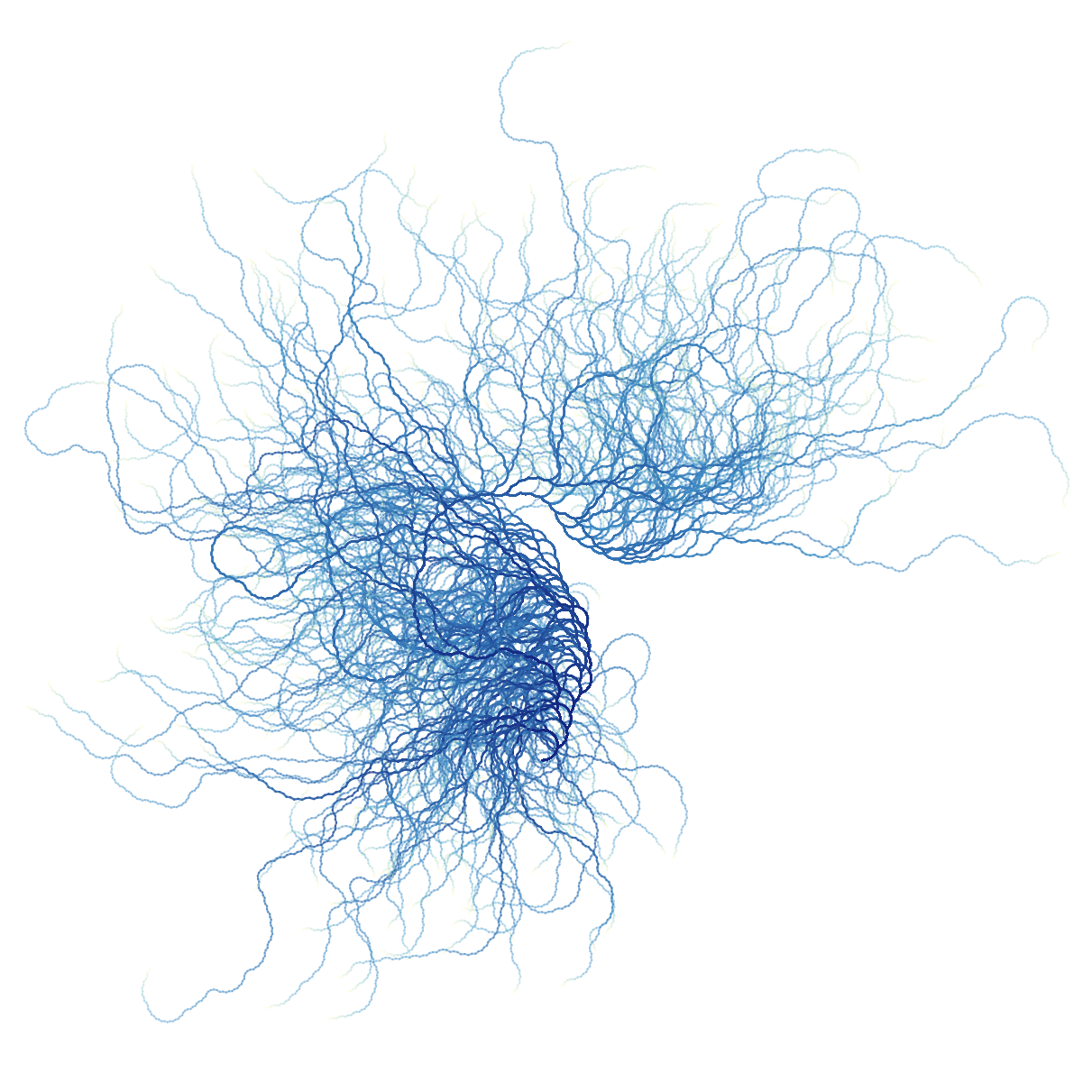 A sprawling, chaotic visualization of the collatz conjecture